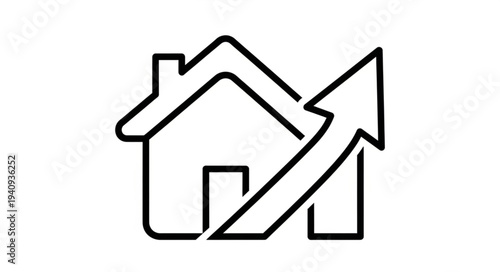 Real estate market growth arrow icon symbolizing rising property values.