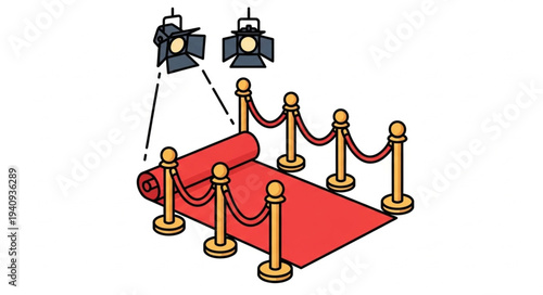 Red Carpet Event Entrance with Spotlights and Stanchions.