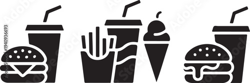 Black and white of fast food and drinks burger