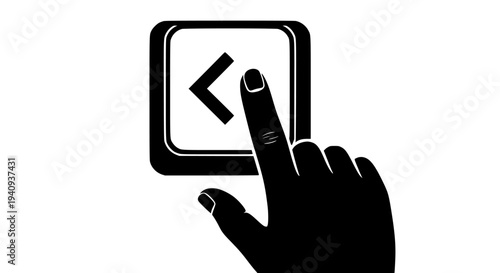 Hand pressing the back key on a keyboard, symbolizing navigation, previous action, undo, or going backward in a digital interface. This graphic illustration provides a clear visual for user experience