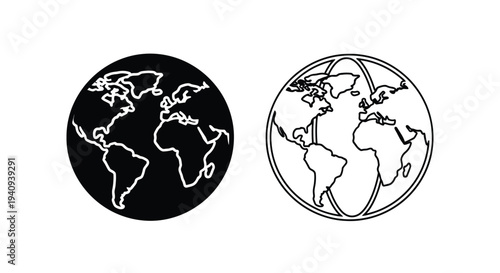 Black and white globe earth map Vector