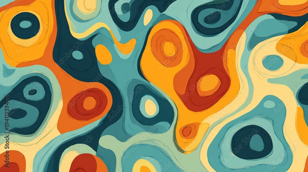Fototapeta premium Vibrant abstract fluid shapes in shades of orange, blue, and yellow