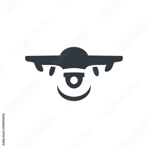Vector icon of surveillance drone with camera. Suitable for aerial photography, monitoring, technology, aviation and security design concepts.