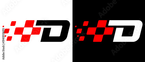 modern racing-style D-letter logo featuring dynamic pixel-like squares and a starting flag, this logo reflects the speed, performance and energy of competition.