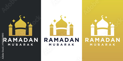 Minimalist Ramadan Kareem greeting design featuring mosque silhouette