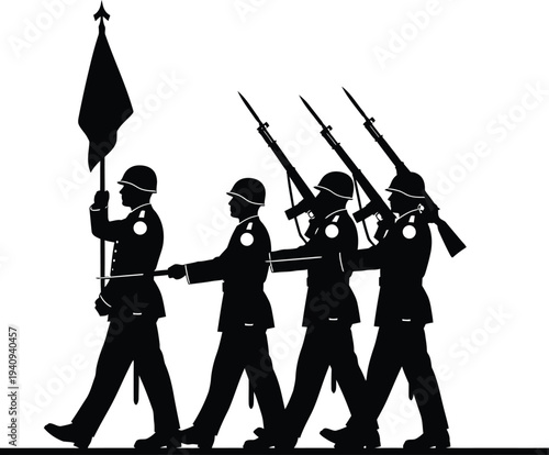 Memorial day tribute honoring fallen soldiers with patriotic military procession