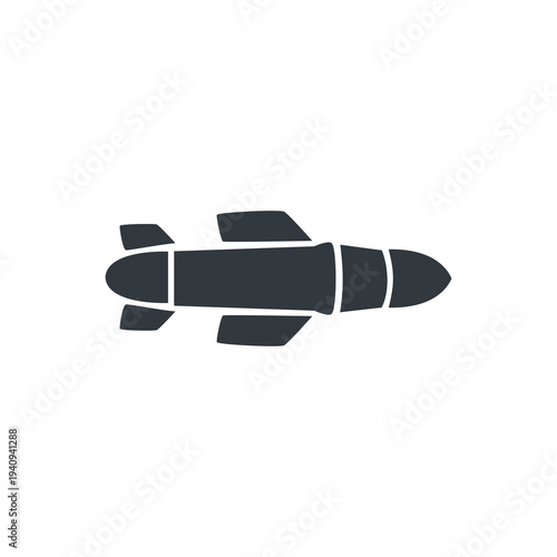 Simple silhouette icon of guided missile representing military rocket weapon technology and defense system concept.