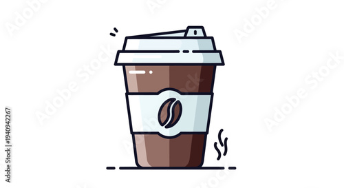 Simple vector illustration of a disposable coffee cup with a lid and coffee bean design