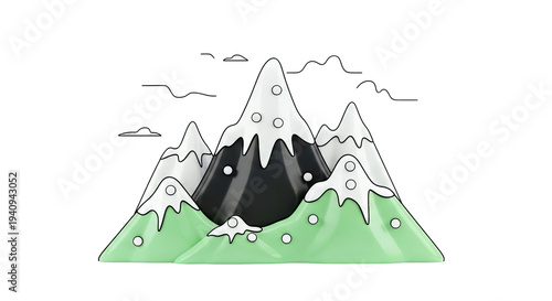 Stylized 3D Mountains with Snow and Clouds