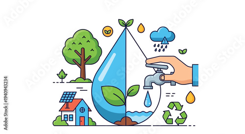 Vector illustration of water conservation and eco friendly practices for a sustainable future