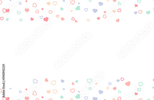 パステルカラーのハートが散らばるかわいいフレーム背景