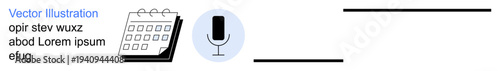Event planning, scheduling tools, time management, media recording, task organization, productivity. Calendar icon next to microphone icon. Event planning and scheduling tools concept