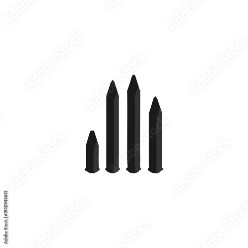 Silhouette of various ammunition rounds or bullets, perfect for ballistic, firepower, and military supply themes.