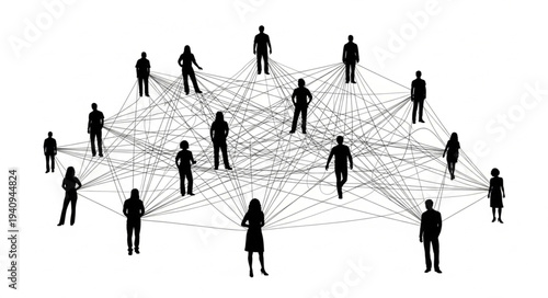 Silhouettes of people connected by a network.