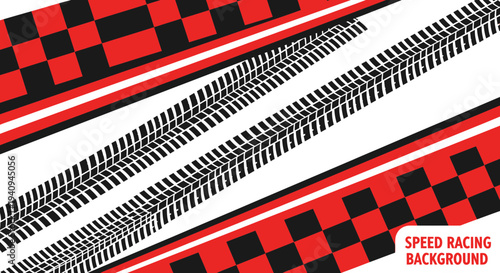 Speed Racing Background with Tire Tracks and Checkered Flags