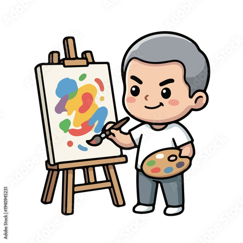 Cartoon Artist Painting on Canvas