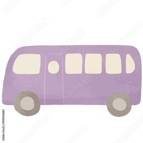 水彩風で描いたかわいいバスイラスト｜公共交通・路線バス・観光バス・交通機関・移動・働く車・ベクター