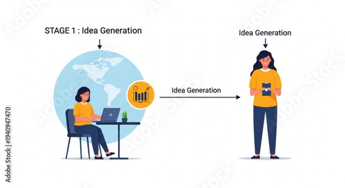 Woman working on laptop generating ideas connected to internet of things.