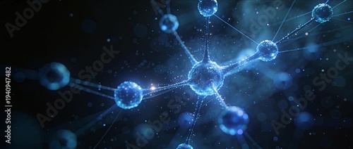 Molecule blue science network glowing particle abstract connection energy pattern background futuristic digital design concept imagination wonder cosmic depth fantasy structure focus vibrant motion
