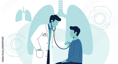 Doctor examining patient's lungs with stethoscope, respiratory health concept