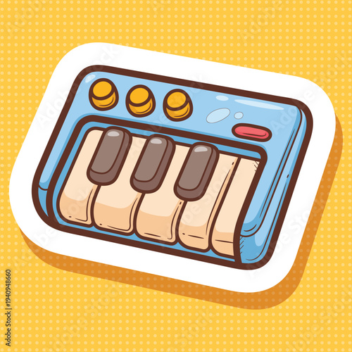 Cartoon Mini Electronic Keyboard Sticker Vector Art