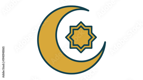 Crescent moon with star symbolizing Islamic faith and cultural identity in a simple illustration