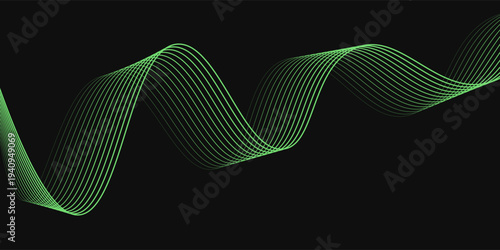 Lime Green Wavy Lines on Dark Backdrop: A Serene and Dynamic Abstract Art Piece Showcasing Flowing Energy and Geometric Precision for Design and Technology Projects