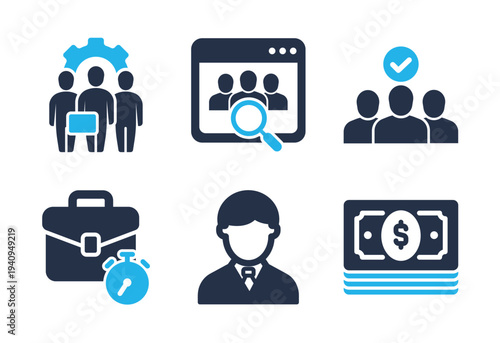 Human Resources and Financial Management icon set. Solid glyph series icons