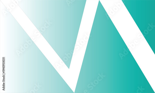 described features a light teal color gradient background with white geometric shapes arranged diagonally across it. 