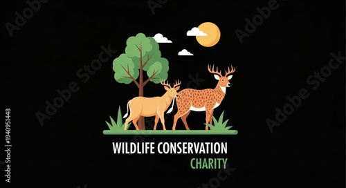 Wildlife Conservation Charity Logo with Deer and Trees.