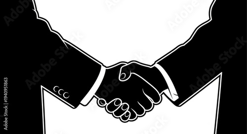 Two business people shaking hands in agreement silhouette.