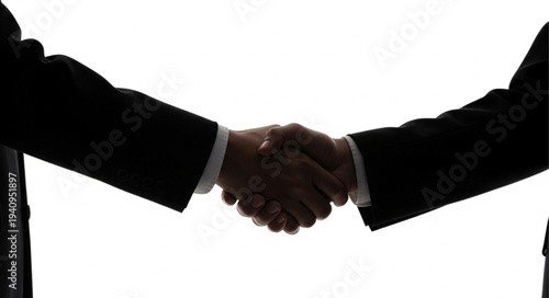 Two business people shaking hands in agreement silhouette.