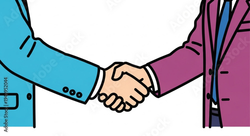 Two businessmen shaking hands in agreement and partnership.