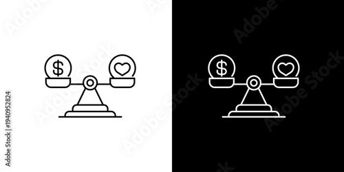 Elegant Line Art Icon Symbolizing the Crucial Balance Between Financial Prosperity and Emotional Well-being, Representing Life's Priorities and Value Systems