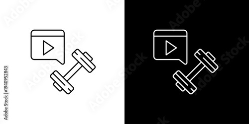 Dumbbell with Video Play Button Icon Representing Online Fitness Training and Digital Workout Programs