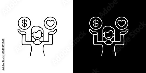 Single Icon of Balancing Financial Wealth and Personal Well-being Through Conscious Choices