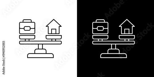 Conceptual Visualization of Work-Life Balance Briefcase and House Symbols on a Balanced Scale Representing Professional and Personal Harmony