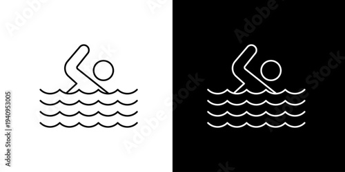 Minimalist vector icon of a person swimming, representing aquatic sports, fitness, and healthy lifestyle. Clean line art graphic for active recreation