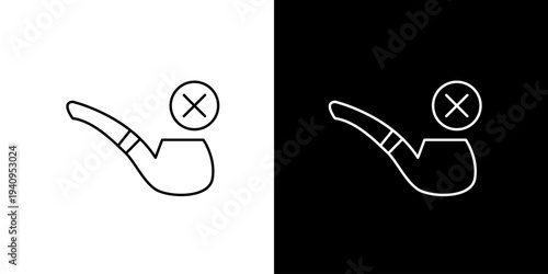 Minimalist Line Art Icon Depicting a Smoking Pipe with a Prohibition Sign, Symbolizing Restrictions or Health-Conscious Environments and Policies
