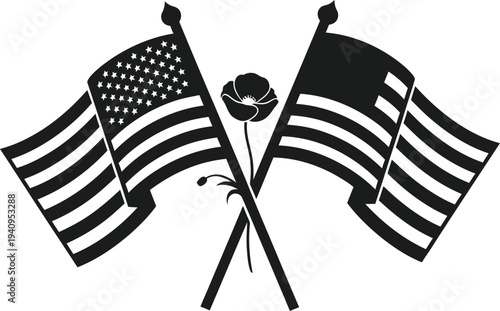 Memorial day tribute with american and pow mia flags