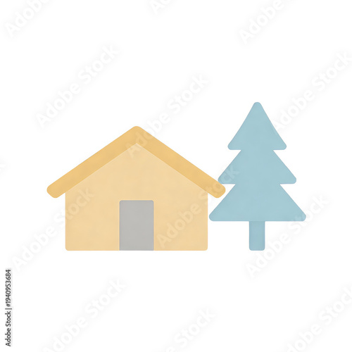 Wallpaper Mural Simple flat illustration of a house with a tree. Minimalist design of a residential building and plant, suitable for nature and architecture themes. Torontodigital.ca