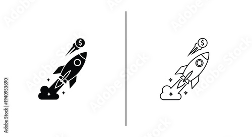 Rocket ship launch icons Vector