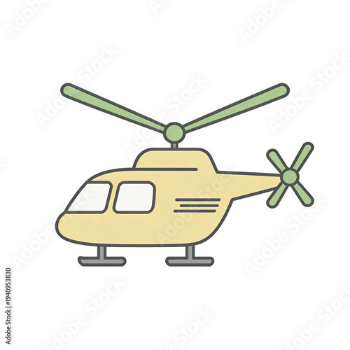 Wallpaper Mural Vector illustration of a yellow helicopter with green rotor blades and landing gear, isolated on white background. Represents aviation and transportation. Torontodigital.ca