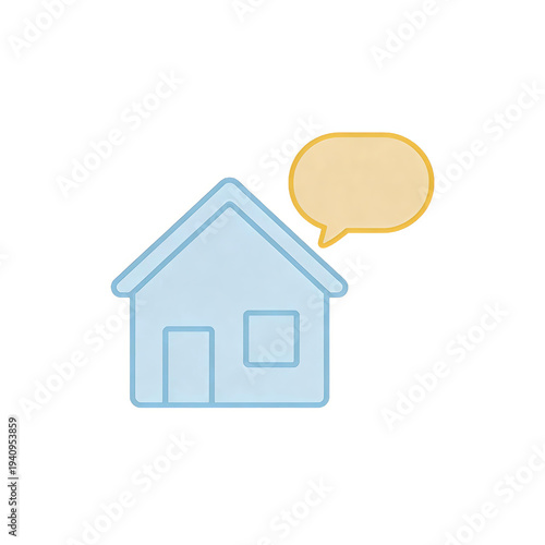 Wallpaper Mural Illustration of a light blue house with a yellow speech bubble, simple flat design, suitable for home, real estate, or communication themes. Torontodigital.ca