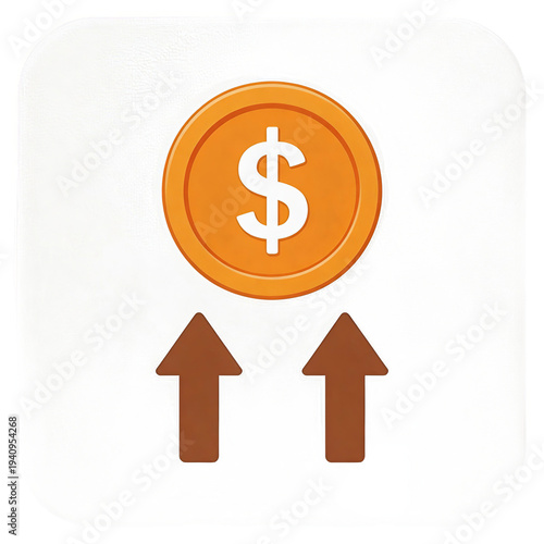 Wallpaper Mural Illustration of an orange dollar coin with a white dollar sign, accompanied by two upward brown arrows. Represents financial growth, investment, and economic gain. Torontodigital.ca