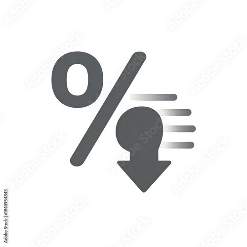 Wallpaper Mural Icon representing percentage reduction with downward arrow and lightbulb, symbolizing discount, saving, or business promotion. Monochromatic design for graphic use. Torontodigital.ca
