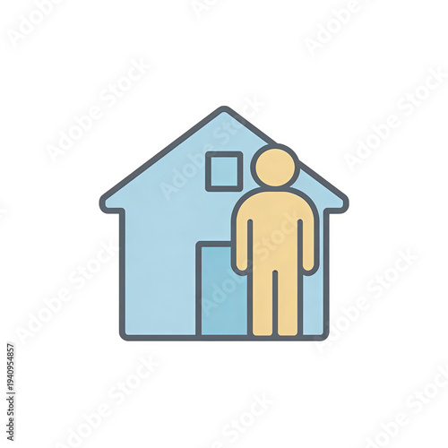 Wallpaper Mural Illustrative icon of a person standing in front of a house. Represents homeownership, residency, or family living. Flat design with simple lines and colors. Torontodigital.ca