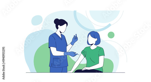 Nurse administering vaccine injection to patient, healthcare concept illustration