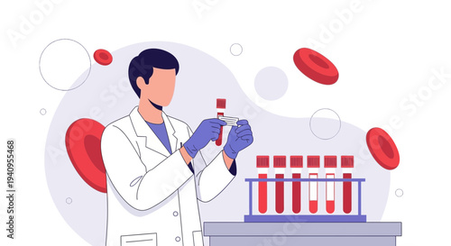 Scientist analyzing blood sample in laboratory, medical research, healthcare concept
