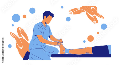 Physical therapist massaging patient's foot, rehabilitation and recovery concept